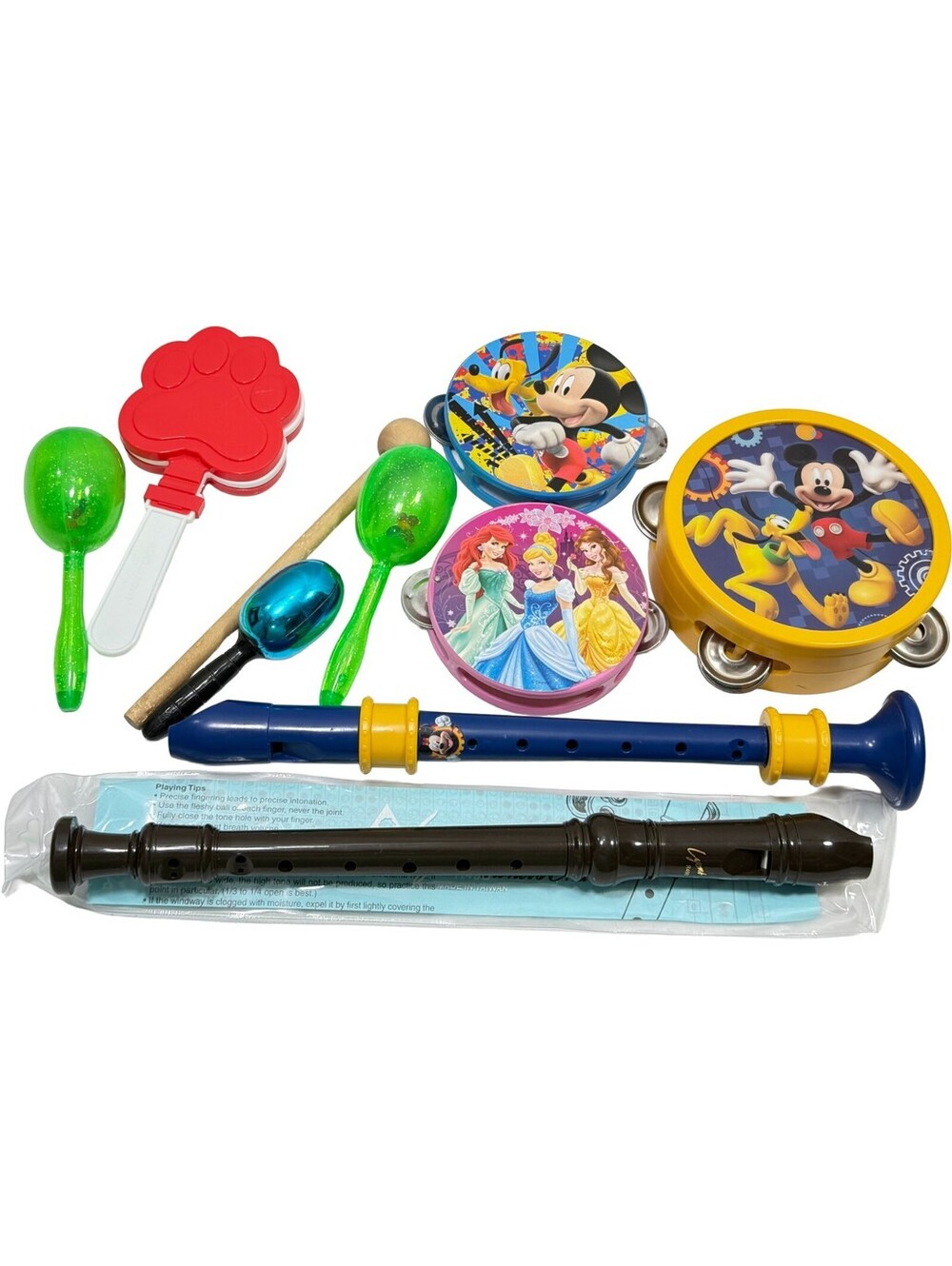 10 pc Lot Play Musical Instruments Disney Princess Mickey Mouse Flute Tamborines